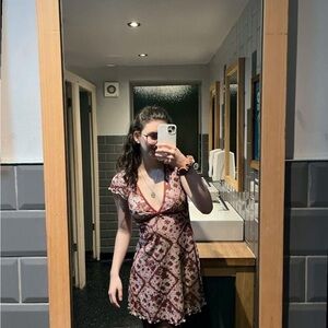Kimchi Blue Red and White Patterned Mini Dress